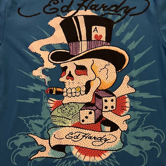 Ed Hardy "Classic Skull Logo" Men's T-Shirt. Blue. Medium - Picture 2 of 5